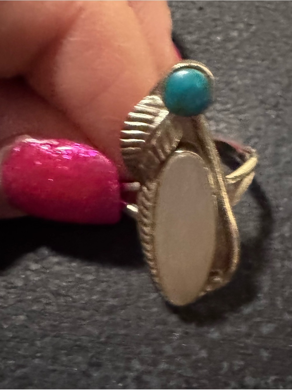 Silver Leaf Ring with Turquoise and White Inlay. Size 7 - Picture 2 of 4